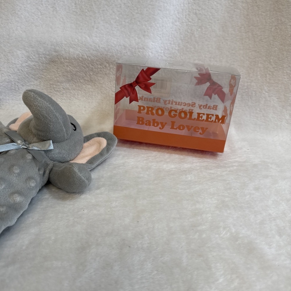 Pro Goleem Elephant Baby Lovey Security Blanket Gray Minky Dot Satin Trim - Picture 6 of 7